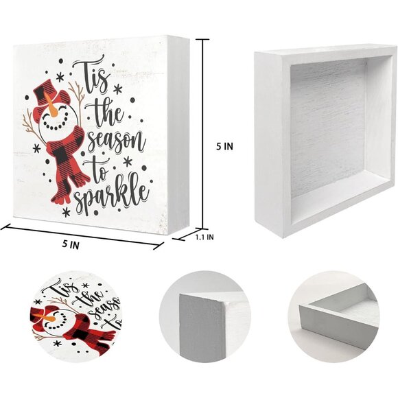 5x5 Inch Winter Season To Sparkle Snowman Wooden Box Sign Christmas Decorations - Picture 3 of 6